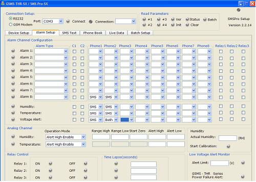 logiciel paramtrage alarme SMS temprature humidit